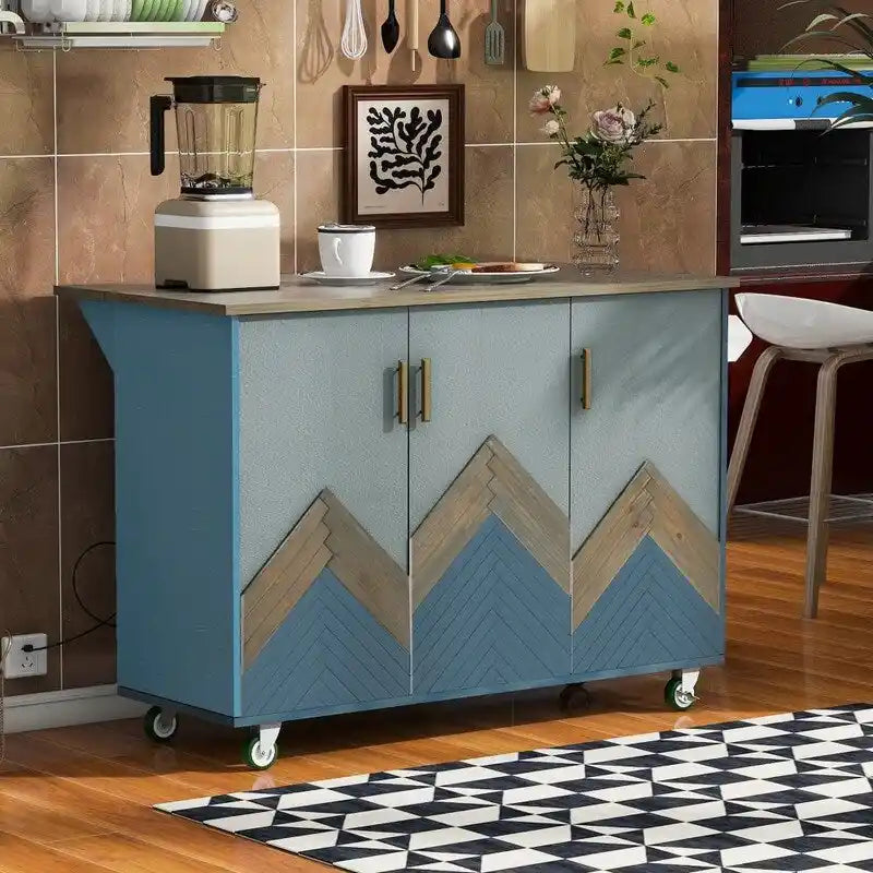 47D Rolling Kitchen Island with Drop Leaf and Internal Storage Rack