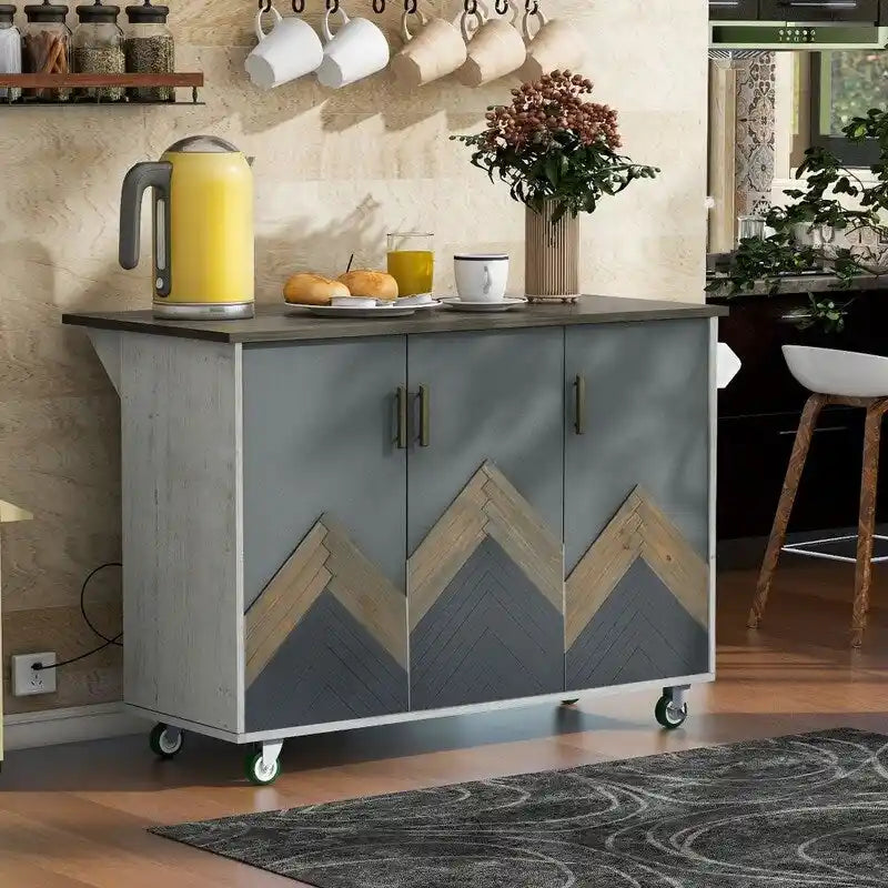 47D Rolling Kitchen Island with Drop Leaf and Internal Storage Rack