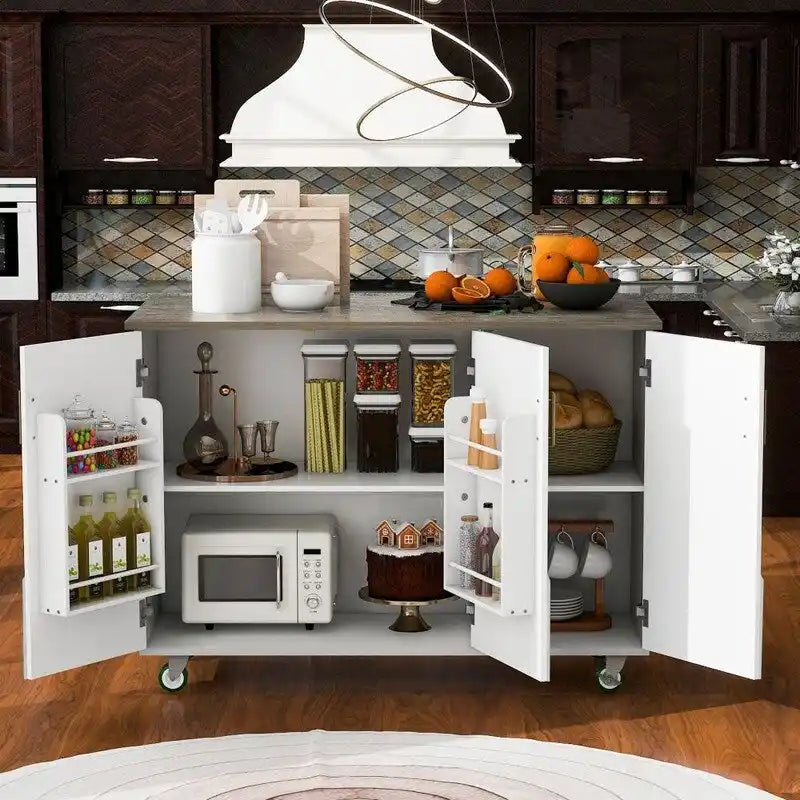 47D Rolling Kitchen Island with Drop Leaf and Internal Storage Rack