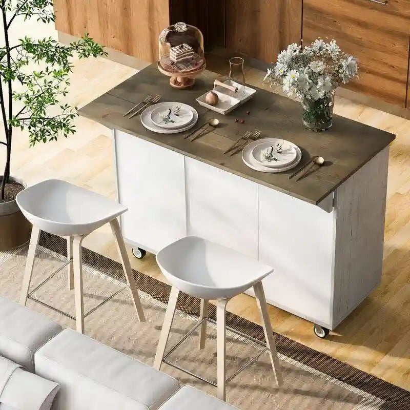 47D Rolling Kitchen Island with Drop Leaf and Internal Storage Rack