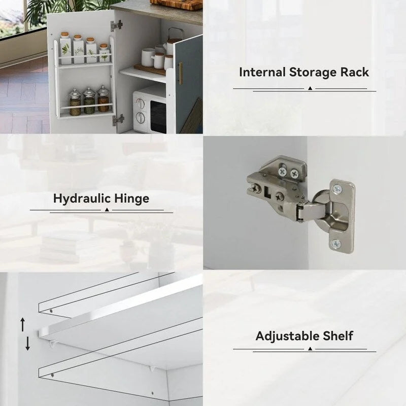 47D Rolling Kitchen Island with Drop Leaf and Internal Storage Rack