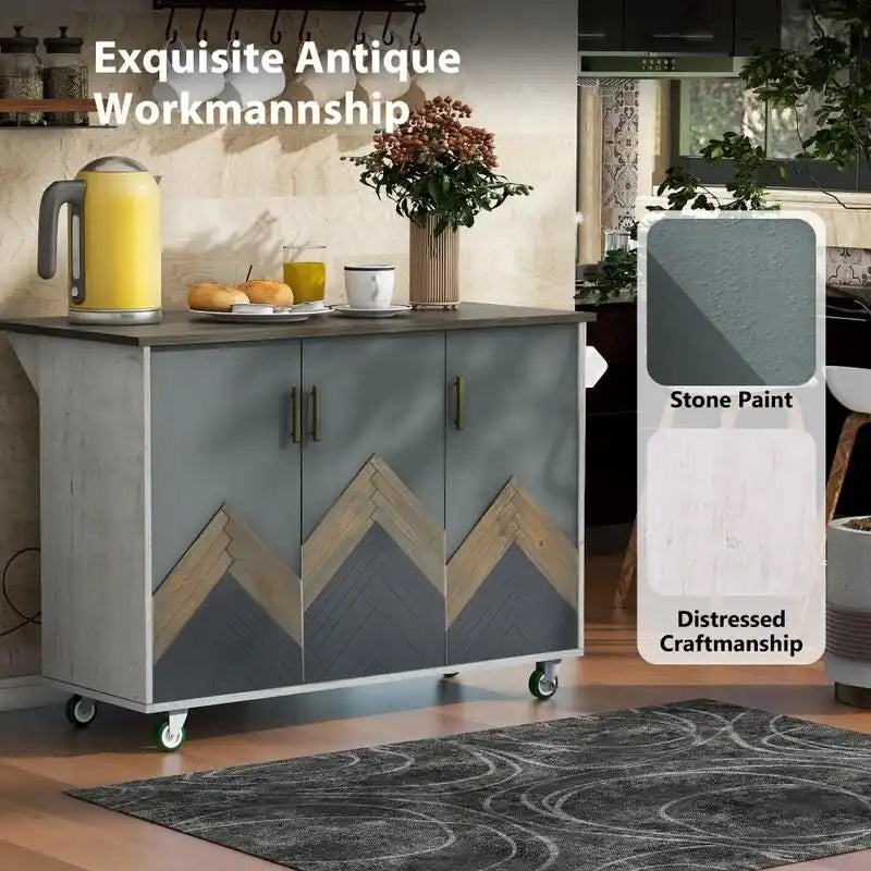 47D Rolling Kitchen Island with Drop Leaf and Internal Storage Rack