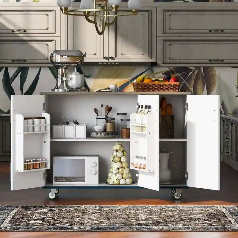 47D Rolling Kitchen Island with Drop Leaf and Internal Storage Rack