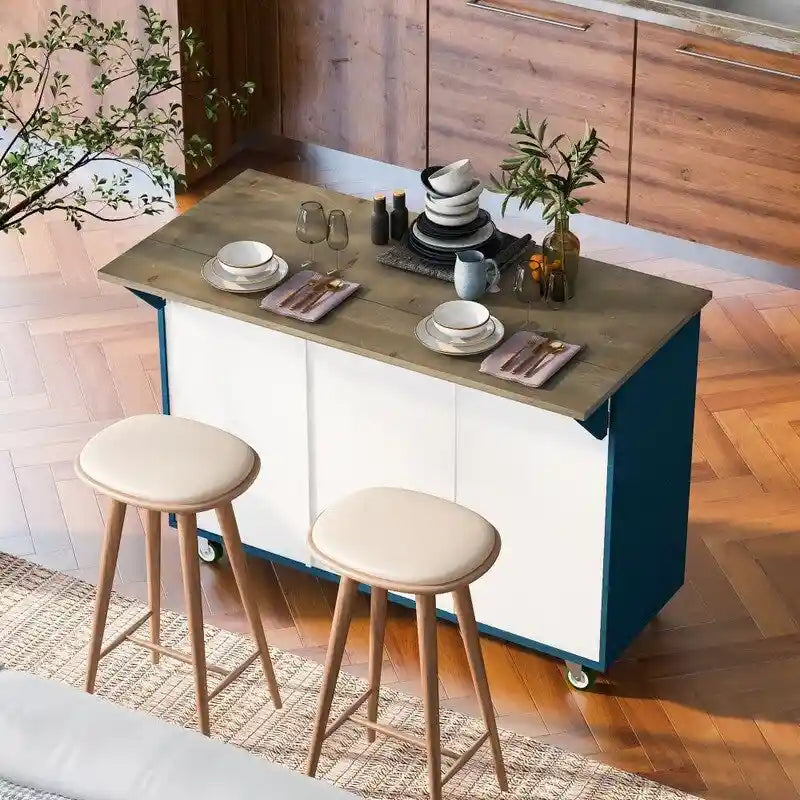 47D Rolling Kitchen Island with Drop Leaf and Internal Storage Rack