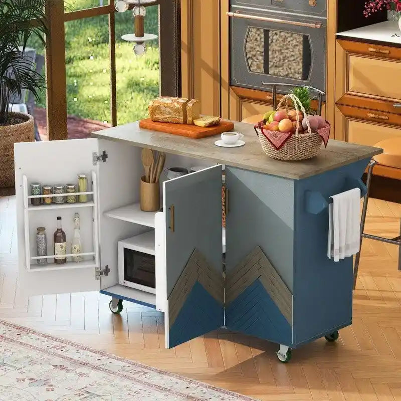 47D Rolling Kitchen Island with Drop Leaf and Internal Storage Rack