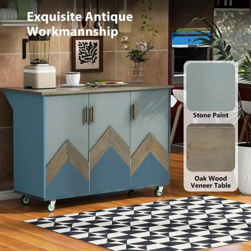 47D Rolling Kitchen Island with Drop Leaf and Internal Storage Rack