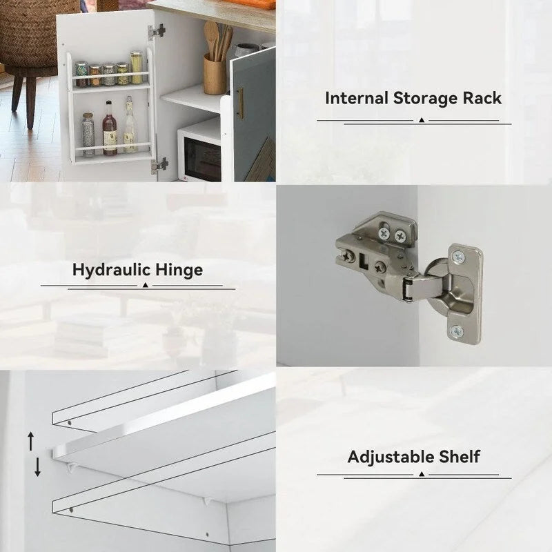 47D Rolling Kitchen Island with Drop Leaf and Internal Storage Rack