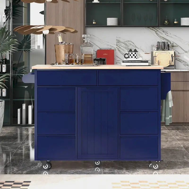 Kitchen Cart with Drop Leaf, Internal Storage Rack, Tableware Organizer, and 8 Drawers
