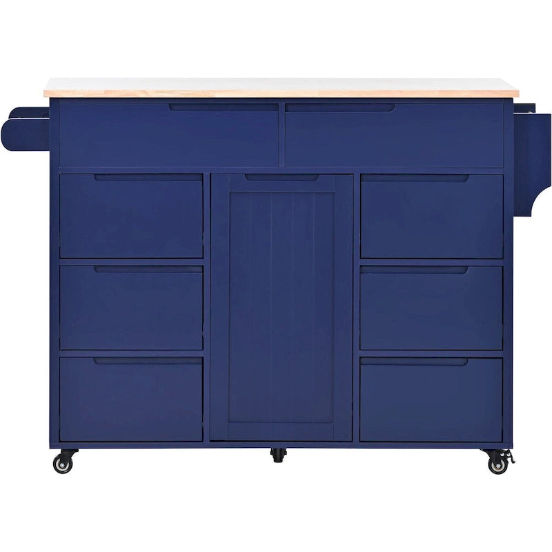 Kitchen Cart with Drop Leaf, Internal Storage Rack, Tableware Organizer, and 8 Drawers