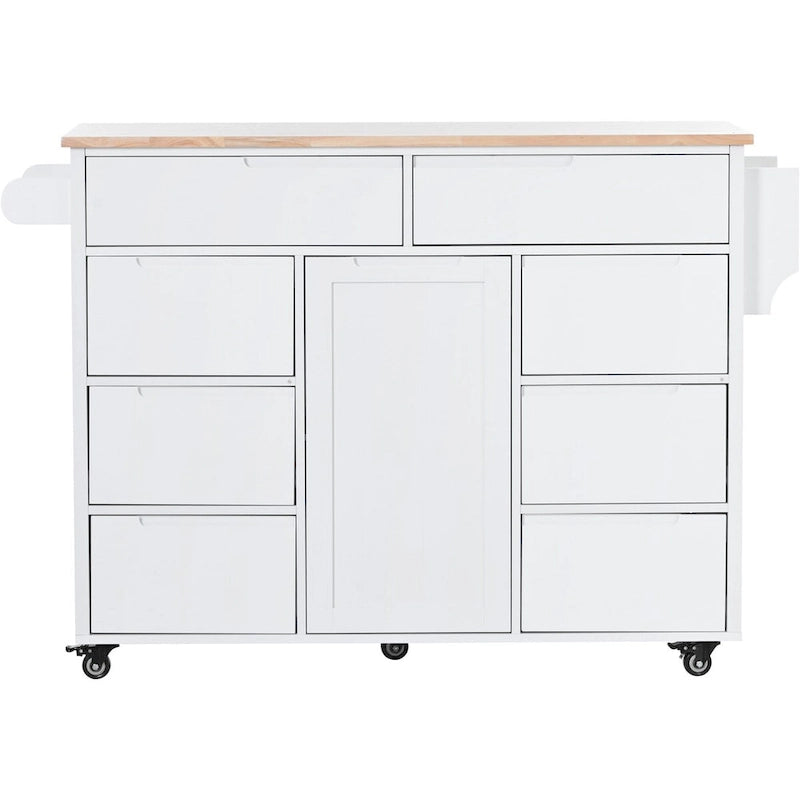 Kitchen Cart with Drop Leaf, Internal Storage Rack, Tableware Organizer, and 8 Drawers