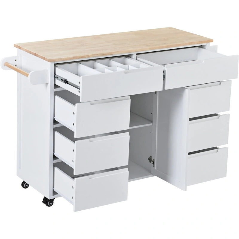 Kitchen Cart with Drop Leaf, Internal Storage Rack, Tableware Organizer, and 8 Drawers