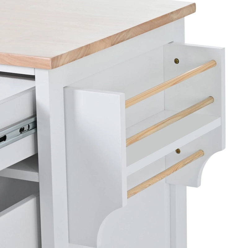 Kitchen Cart with Drop Leaf, Internal Storage Rack, Tableware Organizer, and 8 Drawers