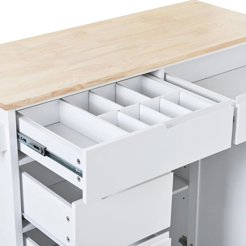 Kitchen Cart with Drop Leaf, Internal Storage Rack, Tableware Organizer, and 8 Drawers