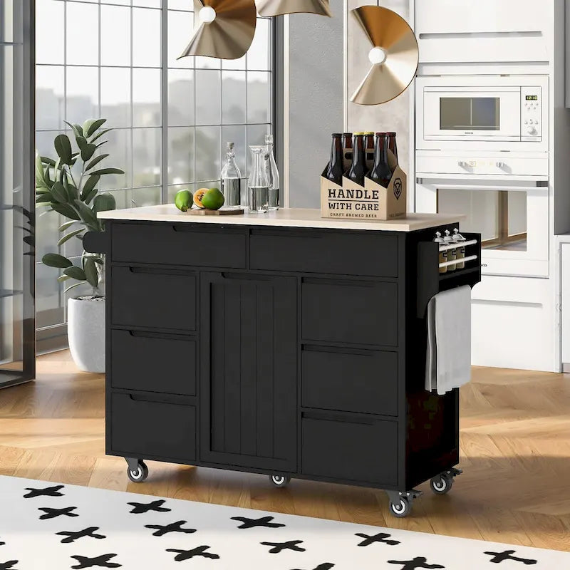Kitchen Cart with Drop Leaf, Internal Storage Rack, Tableware Organizer, and 8 Drawers