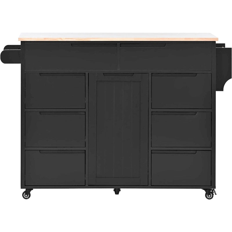 Kitchen Cart with Drop Leaf, Internal Storage Rack, Tableware Organizer, and 8 Drawers