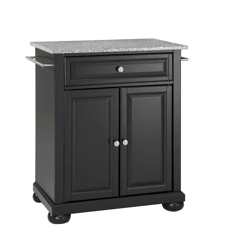 Portable Kitchen Island with Solid Granite Top – Black