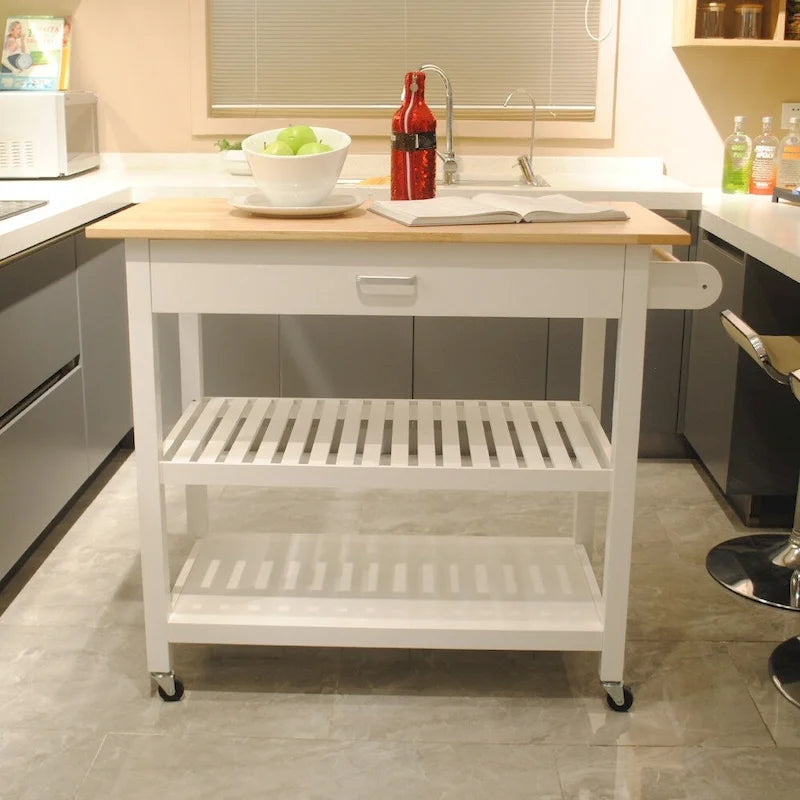 40" Mobile Kitchen Island & Kitchen Cart with Two Lockable Wheels