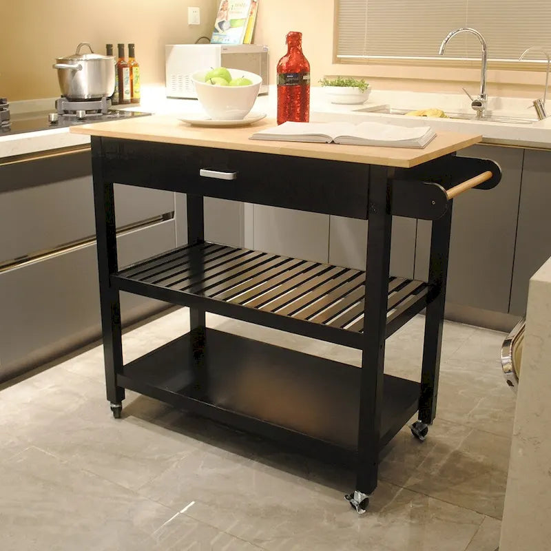 40" Mobile Kitchen Island & Kitchen Cart with Two Lockable Wheels