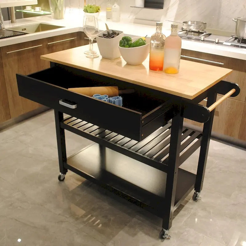 40" Mobile Kitchen Island & Kitchen Cart with Two Lockable Wheels