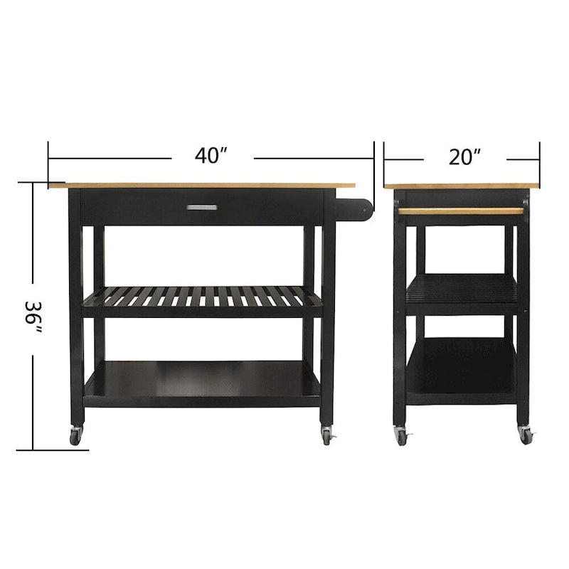 40" Mobile Kitchen Island & Kitchen Cart with Two Lockable Wheels