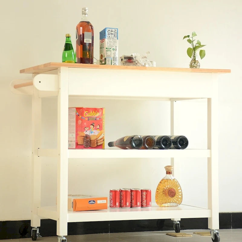 40" Mobile Kitchen Island & Kitchen Cart with Two Lockable Wheels