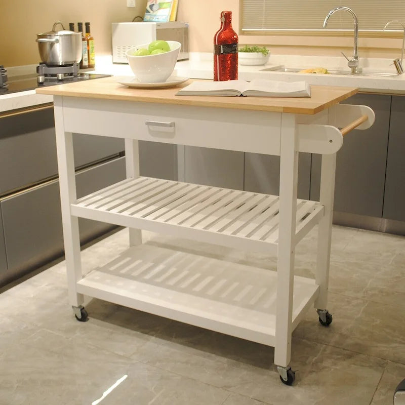 40" Mobile Kitchen Island & Kitchen Cart with Two Lockable Wheels