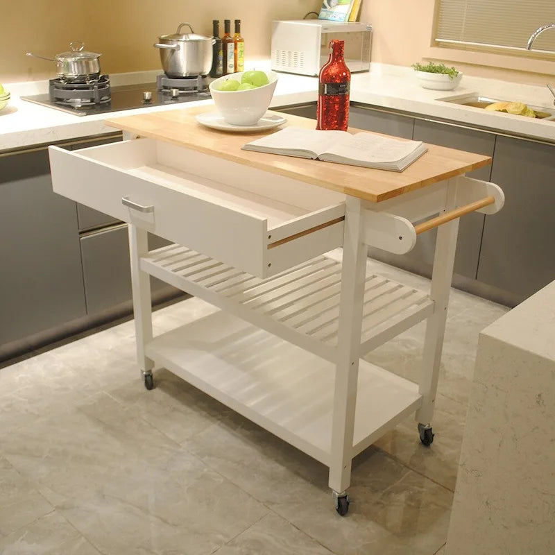 40" Mobile Kitchen Island & Kitchen Cart with Two Lockable Wheels