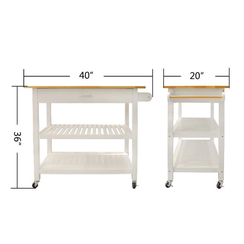 40" Mobile Kitchen Island & Kitchen Cart with Two Lockable Wheels