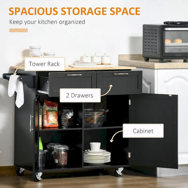 41" Rolling Kitchen Island on Wheels