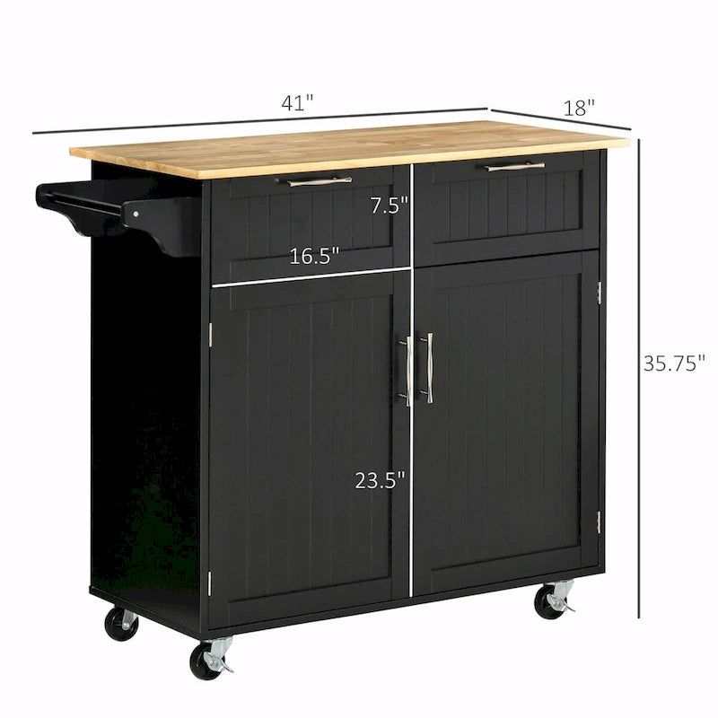 41" Rolling Kitchen Island on Wheels