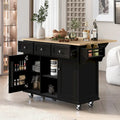 Kitchen Cart with Rubber Wood Drop-Leaf Countertop and Internal Storage Racks
