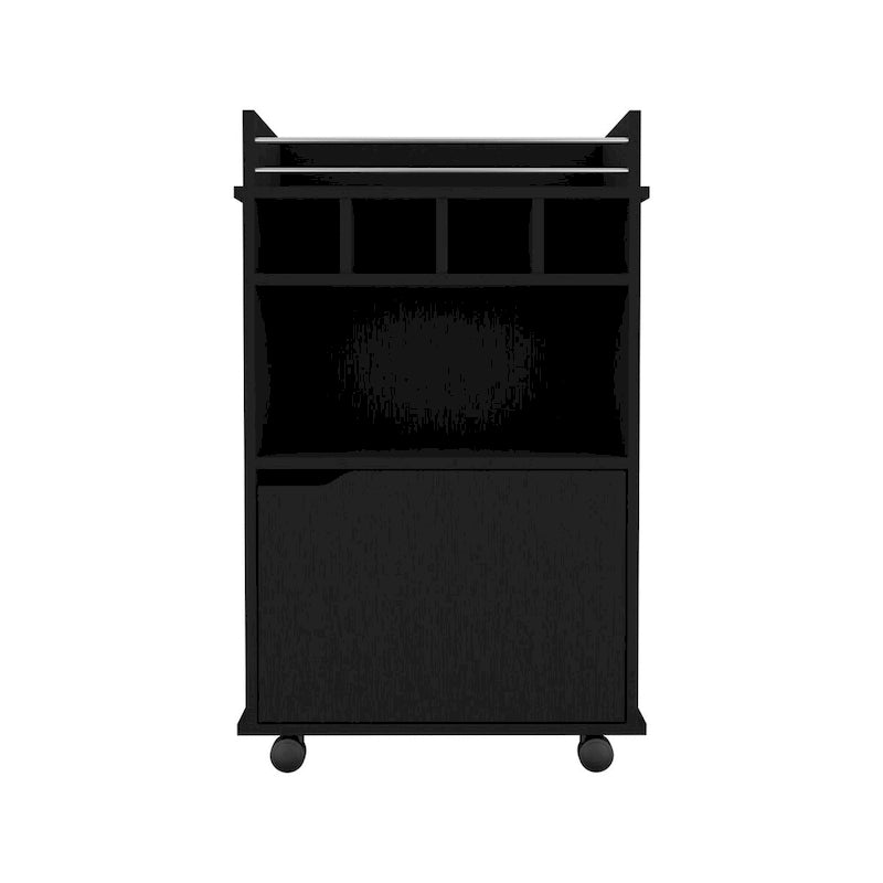 Bar Cart with 2 Open Shelves, 4 Cubbies and Cabinet