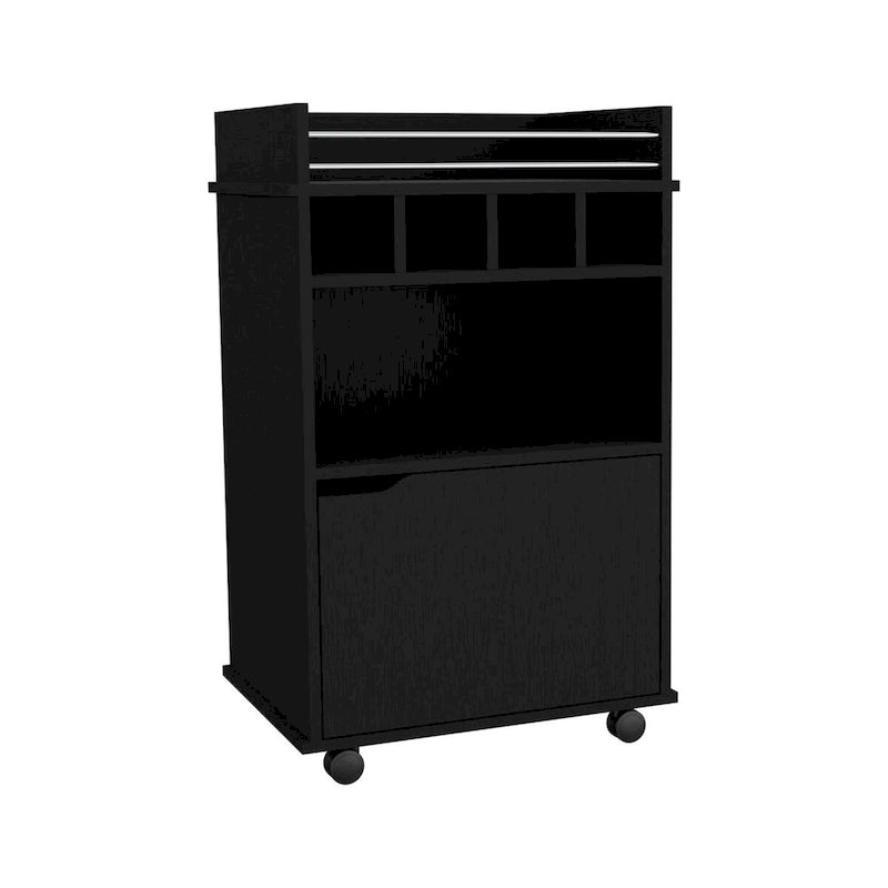 Bar Cart with 2 Open Shelves, 4 Cubbies and Cabinet