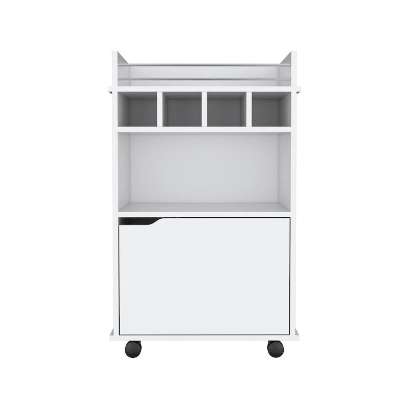 Bar Cart with 2 Open Shelves, 4 Cubbies and Cabinet
