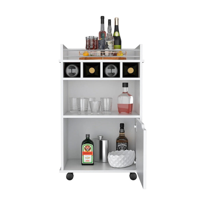 Bar Cart with 2 Open Shelves, 4 Cubbies and Cabinet