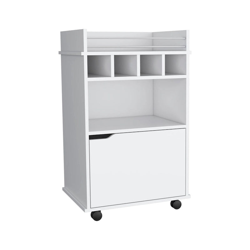 Bar Cart with 2 Open Shelves, 4 Cubbies and Cabinet