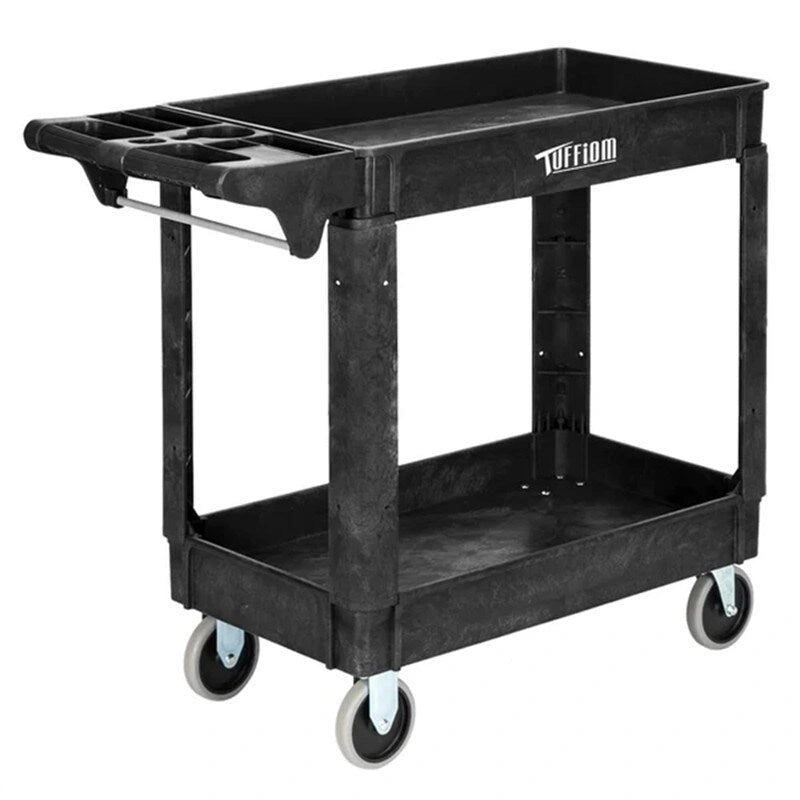 2-Tier Heavy-Duty Plastic Utility Cart with Wheels, 550 lbs Capacity, Black