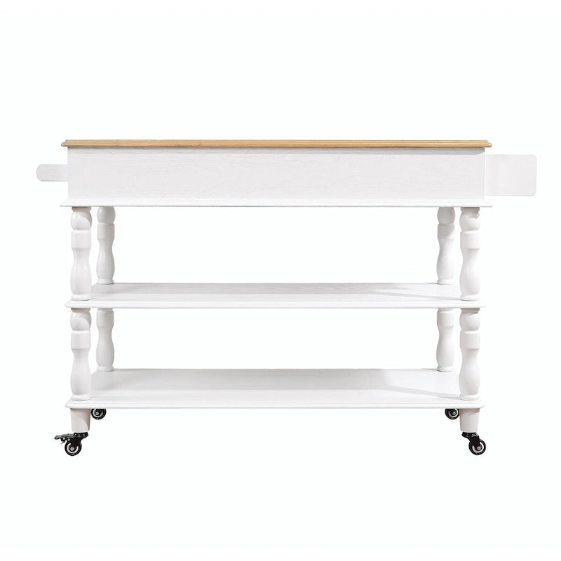 Rolling Kitchen Island Cart with Oak Wood Top, Wine and Spice Rack