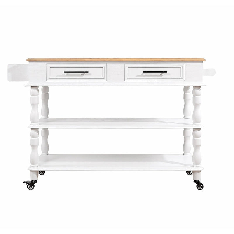 Rolling Kitchen Island Cart with Oak Wood Top, Wine and Spice Rack