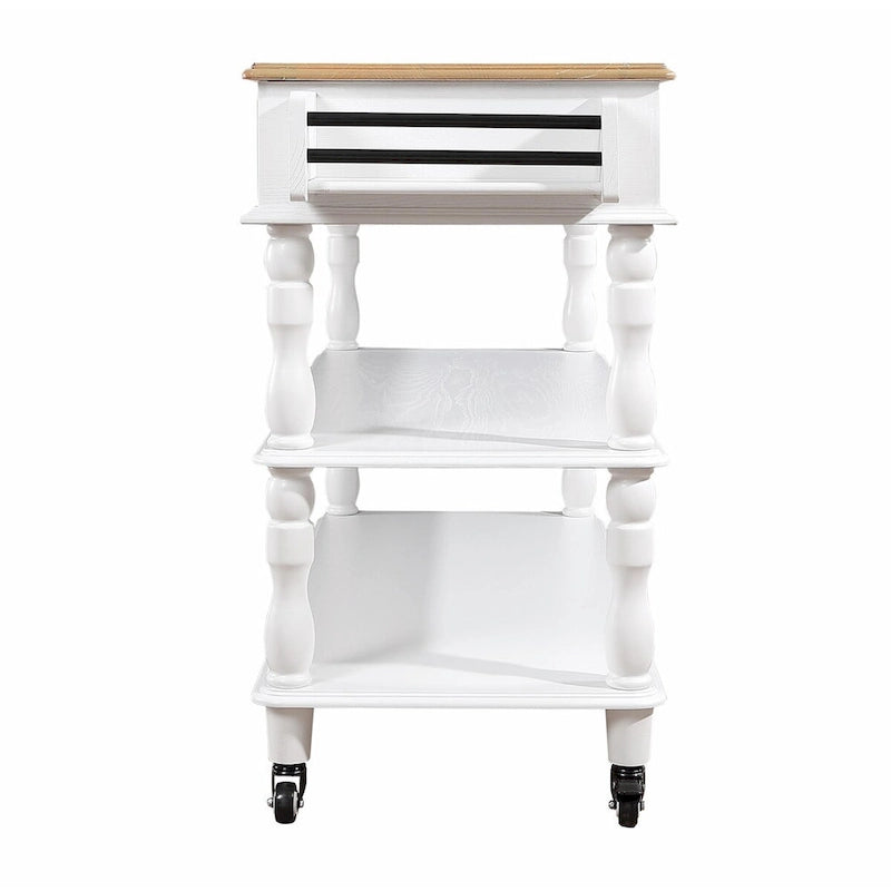 Rolling Kitchen Island Cart with Oak Wood Top, Wine and Spice Rack
