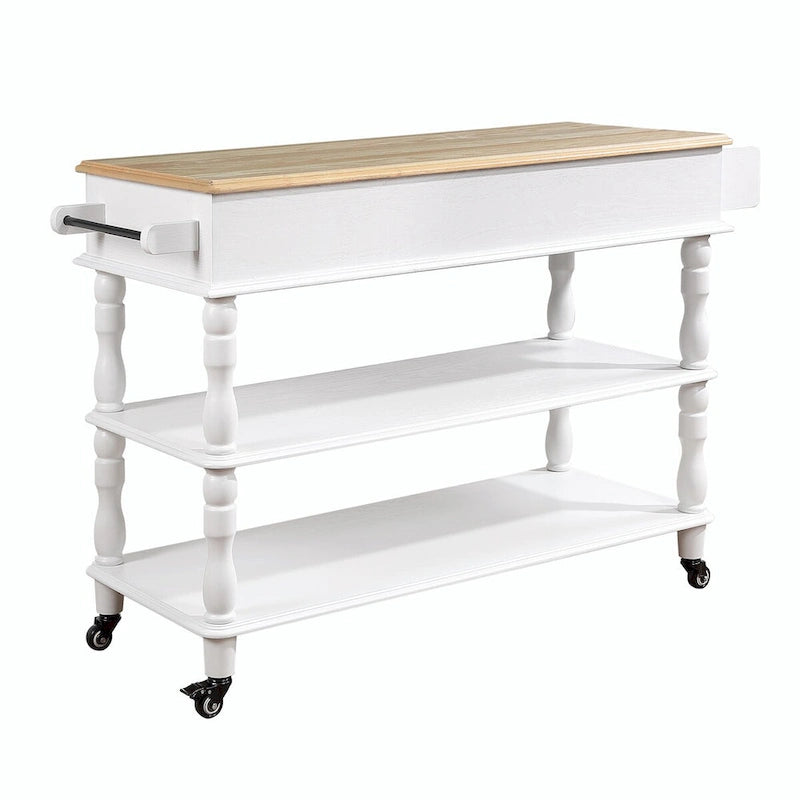 Rolling Kitchen Island Cart with Oak Wood Top, Wine and Spice Rack