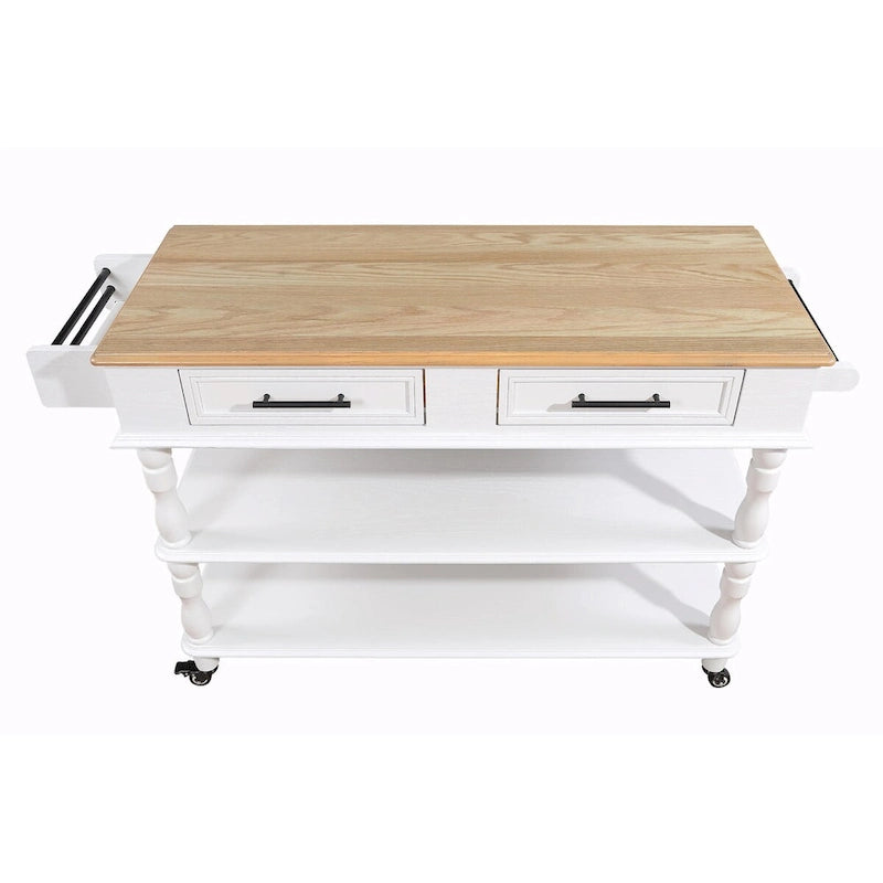 Rolling Kitchen Island Cart with Oak Wood Top, Wine and Spice Rack