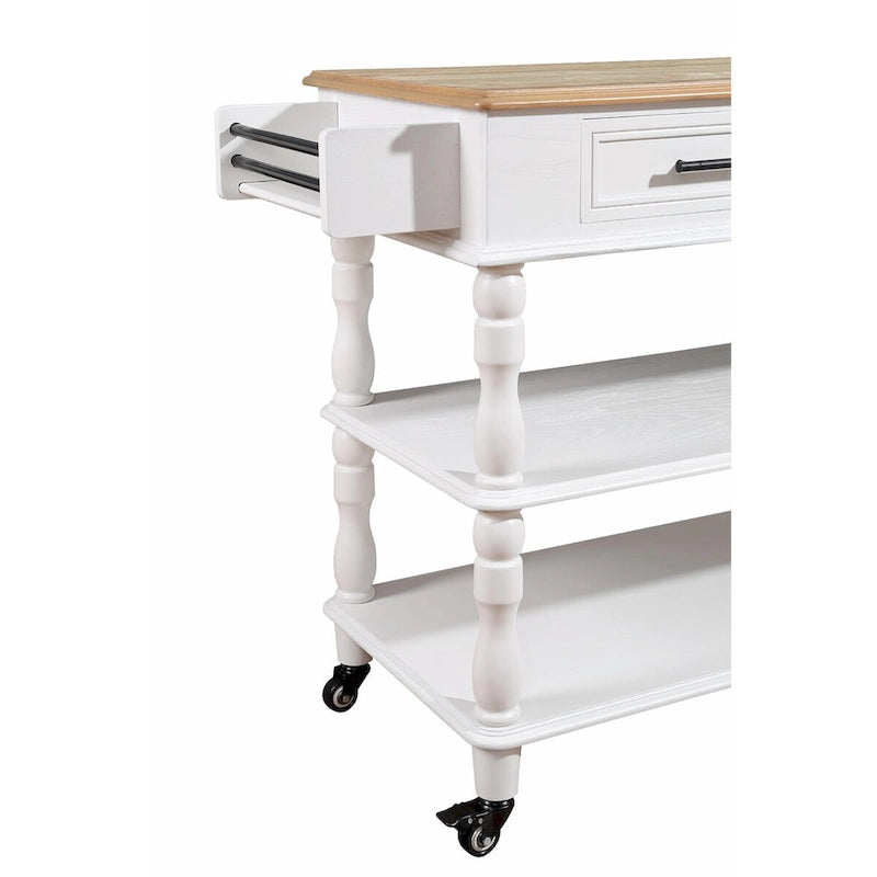 Rolling Kitchen Island Cart with Oak Wood Top, Wine and Spice Rack