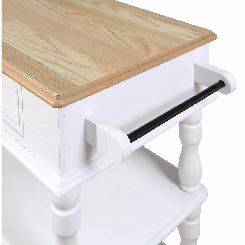 Rolling Kitchen Island Cart with Oak Wood Top, Wine and Spice Rack