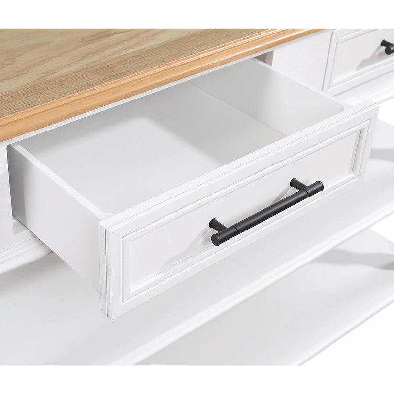 Rolling Kitchen Island Cart with Oak Wood Top, Wine and Spice Rack