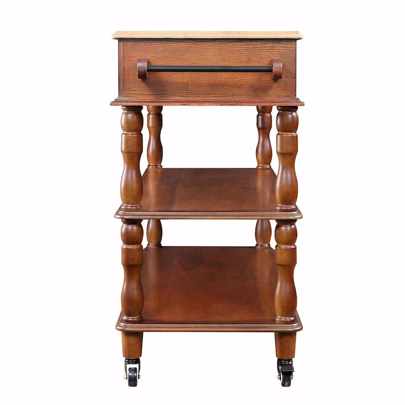 Rolling Kitchen Island Cart with Oak Wood Top, Wine and Spice Rack