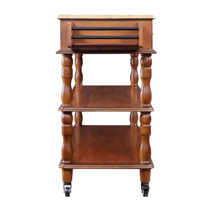 Rolling Kitchen Island Cart with Oak Wood Top, Wine and Spice Rack