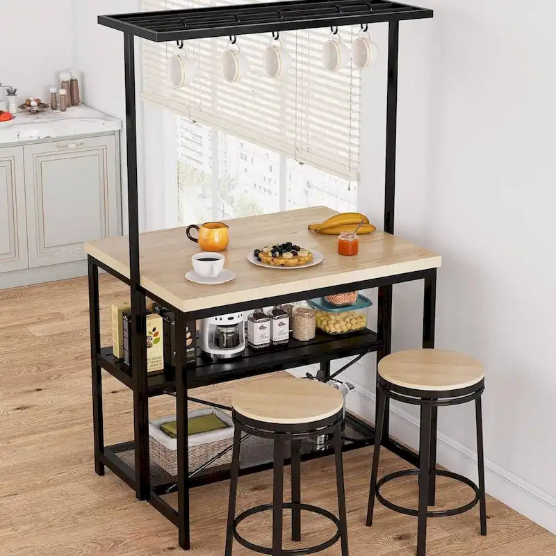 42" Kitchen Island Bakers Rack with 3-Tier Shelf and Hooks