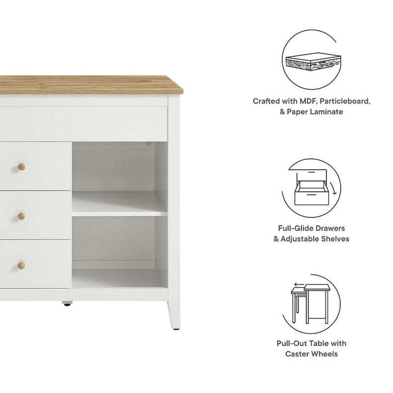 Kitchen Island with Pull-Out Table and Storage