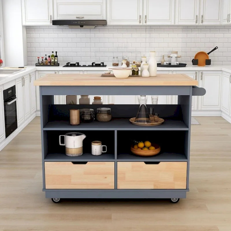 Rolling Kitchen Island with Storage and Wine Rack